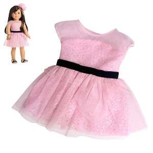 American Girl Grace Pink Dress Opening Night Doll Outfit Black Belt Tulle Sequin